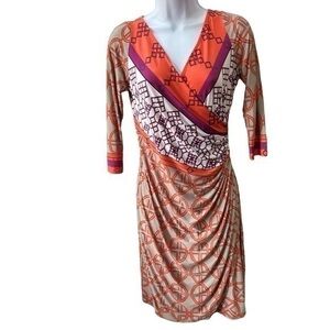 Analili pattern dress size small v-neck sexy jersey knit stretch colorful